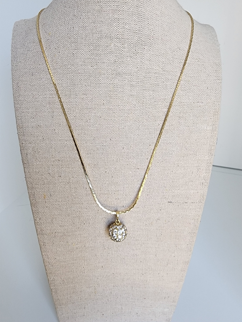 Gold CZ Pavé Ball Necklace 18” Elegant Dainty Sparkle